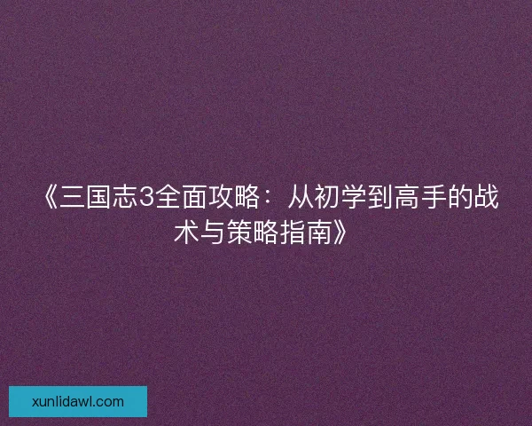 《三国志3全面攻略：从初学到高手的战术与策略指南》